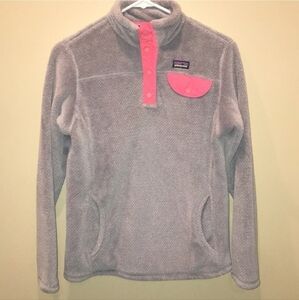Patagonia Re-Tool Fleece Pullover Jacket Snap Buttons Girl's Size XL (14) Grey